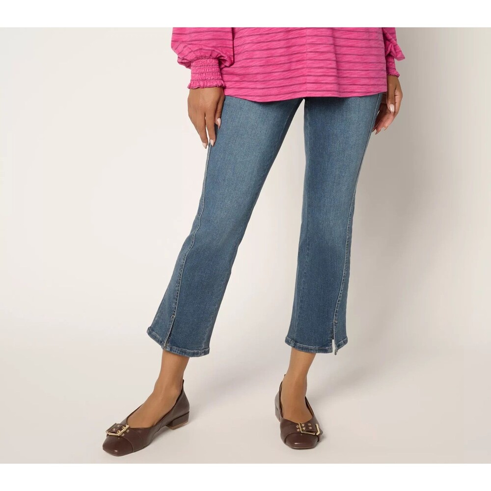 Belle by Kim Gravel Petite TripleLuxe Denim Seamed Kick Flare Crop 2P V Indigo